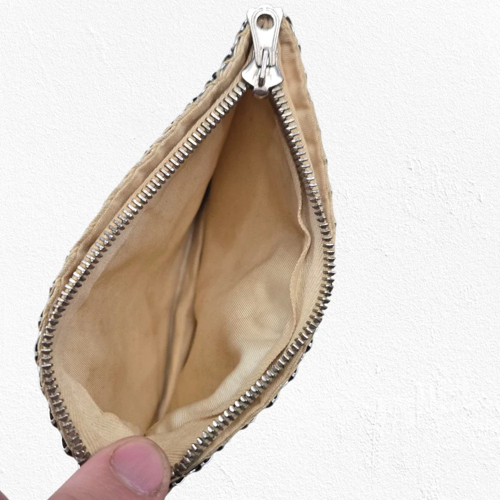Vintage 60s Silver Metal Mesh Coin Purse Zipper Pouch Disco Clutch Cosmetic Bag